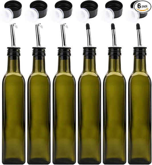 Kingrol 6 Pack 8 oz Glass Olive Oil Dispenser Bottles, Oil and Vinegar Cruets by Kingrol