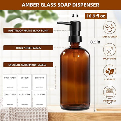 Dish Soap Dispenser for Kitchen, 16.9 fl oz Amber Hand and Dish Soap Dispensers - Image 3