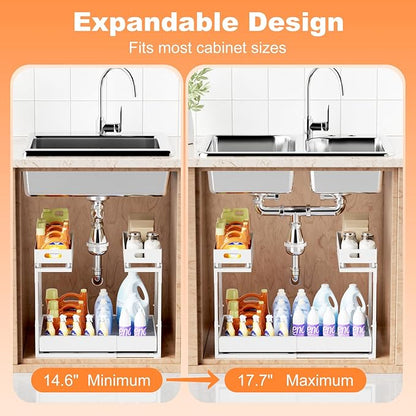 Upgrade 1 Pack Expandable Under Sink Organizers and Storage, 2 Tier Metal Pull - Image 5