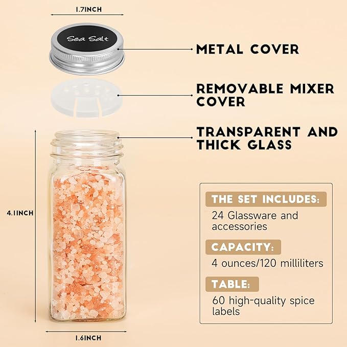DIDITIME Spice Rack Organizer – 24 Glass Jars, 60 Labels & Marker, Space-Saving - Image 3