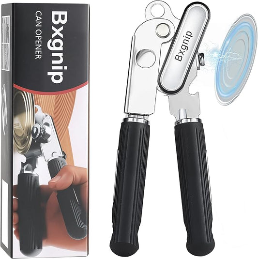 Can Opener Manual with Magnet, Soft Grip Rubber Handle Sharp Blade Smooth Edge by Bxgnip