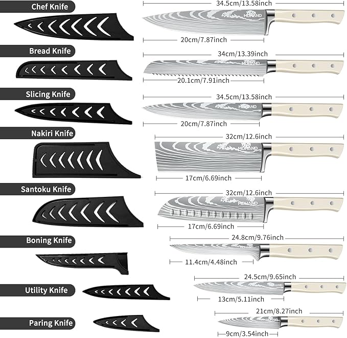 MDHAND Chef Knife Set with Roll Bag, High Carbon Stainless Steel Japanese - Image 2