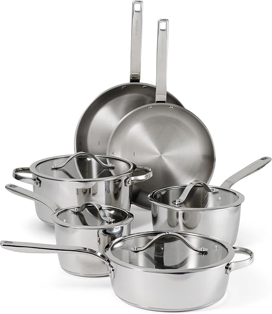 Tramontina Tempo Tri-Ply Base Stainless Steel 10-Piece Cookware Set by Tramontina
