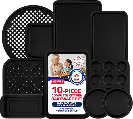 Baking Set – 10 Piece – Deluxe Non Stick Black Coating Inside and Outside – by Unknown