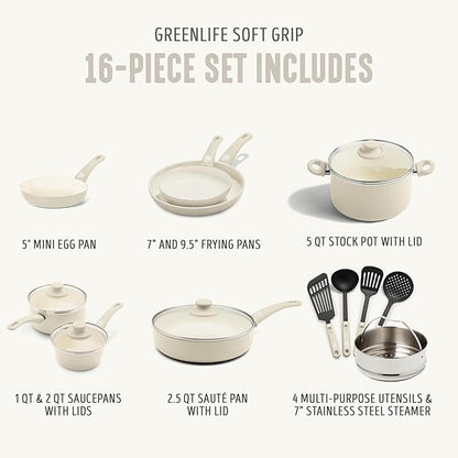 GreenLife Soft Grip 16 Piece Cookware Set, Non-Toxic PFAS-Free Ceramic Nonstick - Image 4