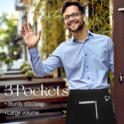 NLUS 1 Pack Server Apron with 3 Pockets, Water Oil Stain Resistant Waitress - Image 3