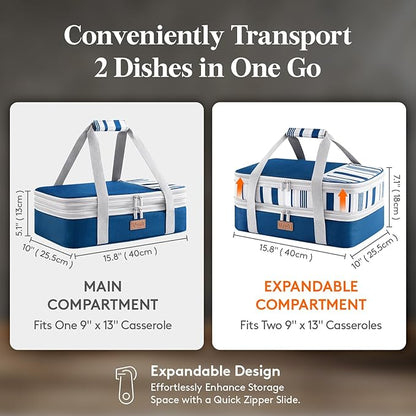 Lifewit Insulated Double Decker Casserole Carrier, Expandable Lasagna Lugger - Image 2