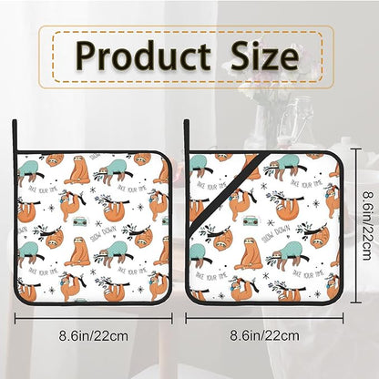Funny Sloth Pot Holder Set of 2, Heat Resistant Potholders Oven Hot Pads - Image 2