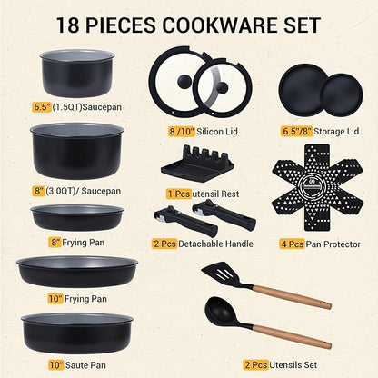 Ammeloo 18-Piece Ceramic Pots and Pans Set Non Stick, Non Toxic Cookware Set - Image 8