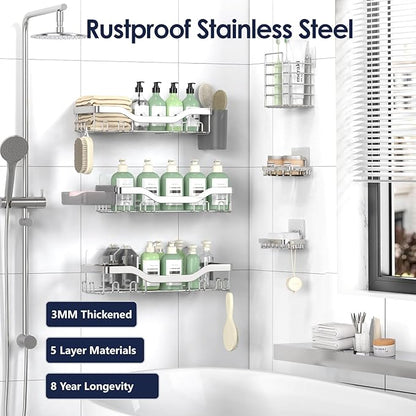NESOMI Shower Caddy Adhesive Shower Organizer 8-Pack, Rustproof Stainless Steel - Image 5