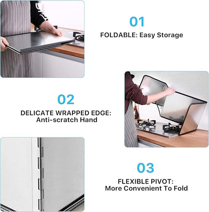 4 Sided Splatter Guard, Foldable Stainless Steel Grease Splatter Screen - Image 3