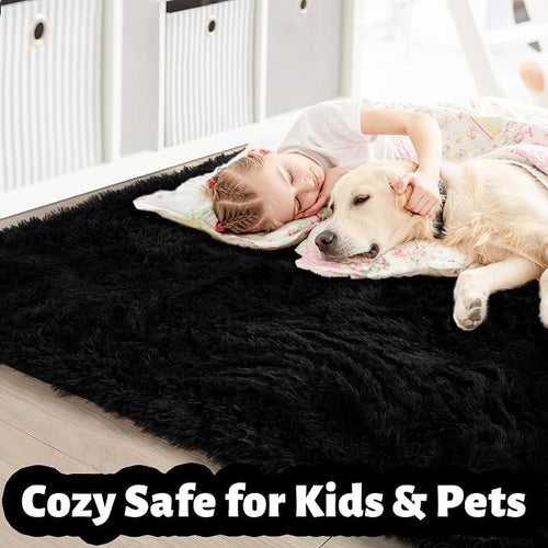 8x10 Black Rug for Living Room Bedroom, Large Big Fluffy Modern Area Rugs for - Image 2