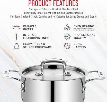 Stainless Steel Stockpot with Lid 2 Quart, Durable 18/8 Stainless Steel - Image 7