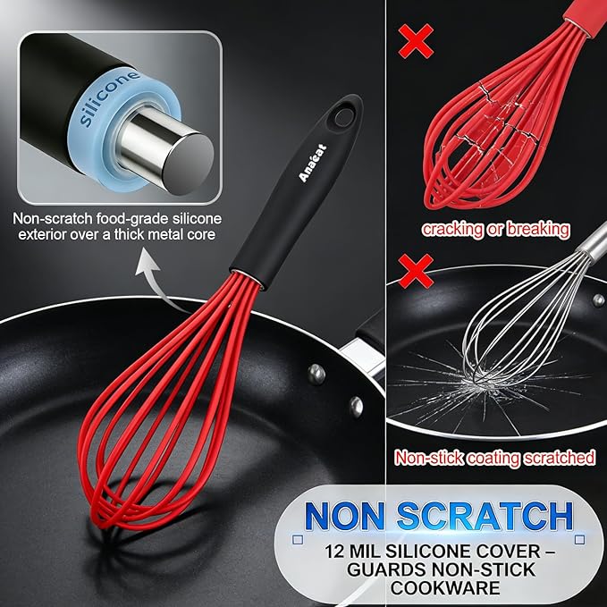 Anaeat Silicone Balloon Whisk, Milk and Egg Beater Blender, Heat Resistant - Image 3