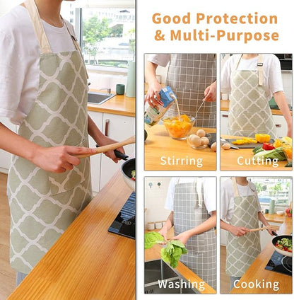 Tosewever 2 Pieces Cotton Linen Waterproof Bib Kitchen Apron - Image 6