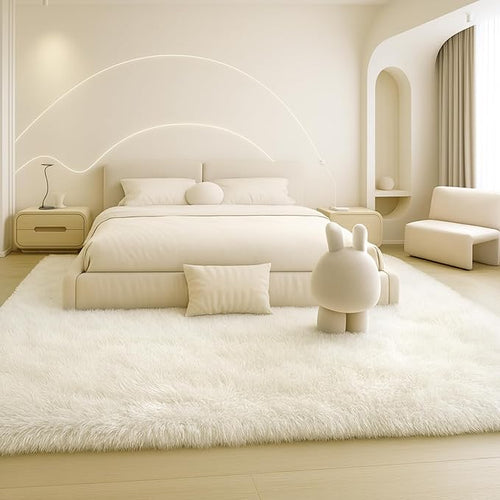 8x10 Area Rugs Living Room, Cream White Large Plush Fluffy Bedroom Carpet by Mtandyx