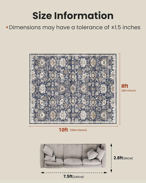 AMADA HOMEFURNISHING 8x10 Washable Area Rug, Low-Profile Large Area Rug - Image 2
