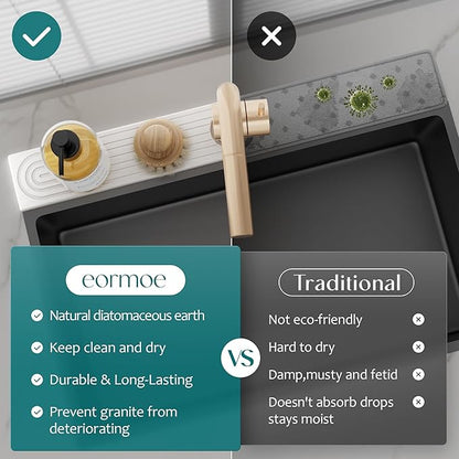 Eormoe Faucet Mat for Kitchen Sink – Diatomite Stone Drying Mat & Sink - Image 6