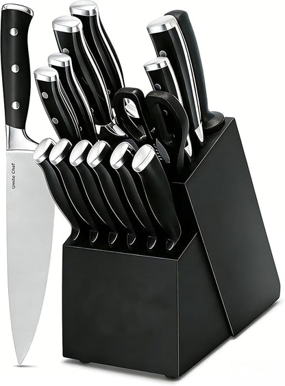 Knife Set, 15 Piece Premium Kitchen Knife Block Set, Razor-Sharp, High Carbon by UmiteChef