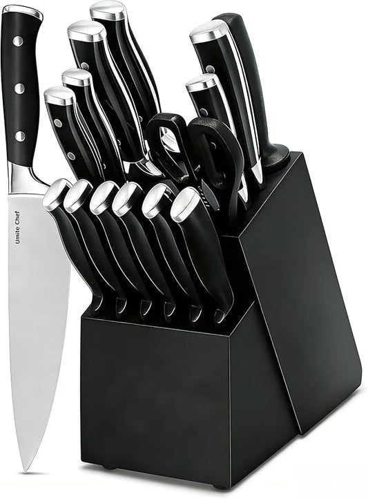 Knife Set, 15 Piece Premium Kitchen Knife Block Set, Razor-Sharp, High Carbon by UmiteChef