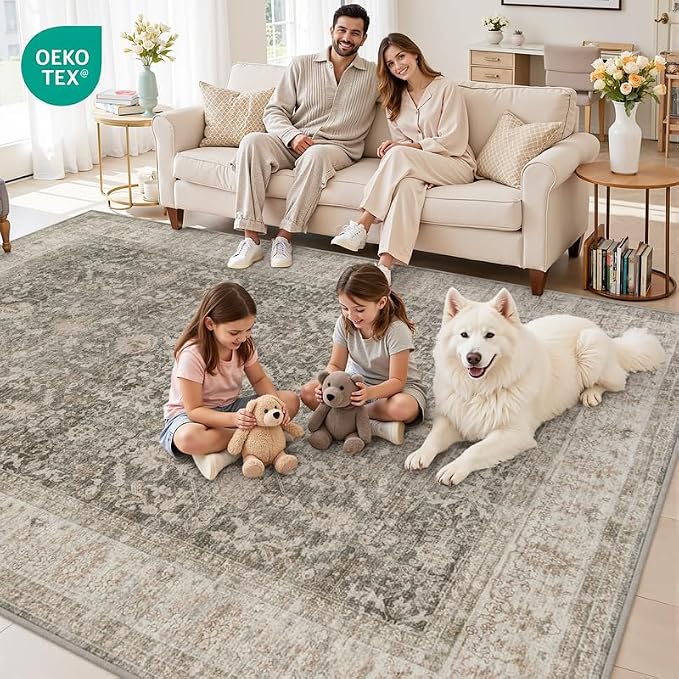 10x14 Area Rug for Living Room: Vintage Boho Neutral Washable Rug Indoor Soft - Image 7
