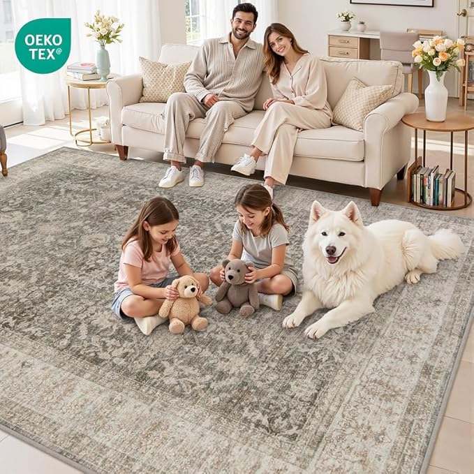 8x10 Area Rugs for Living Room: Vintage Boho Neutral Washable Rug Indoor Soft - Image 7