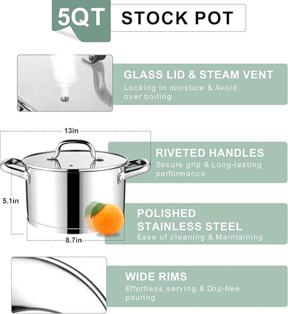 E-far Stainless Steel Stockpot, 5 Quart Pot - Image 4