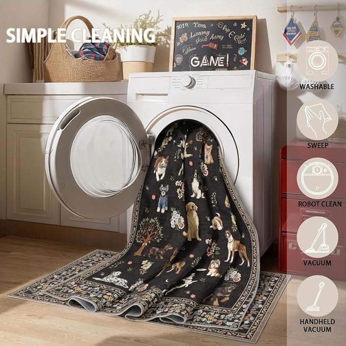 Washable Area Rug 8x10 Black, Large Soft Dog Rugs - Image 6
