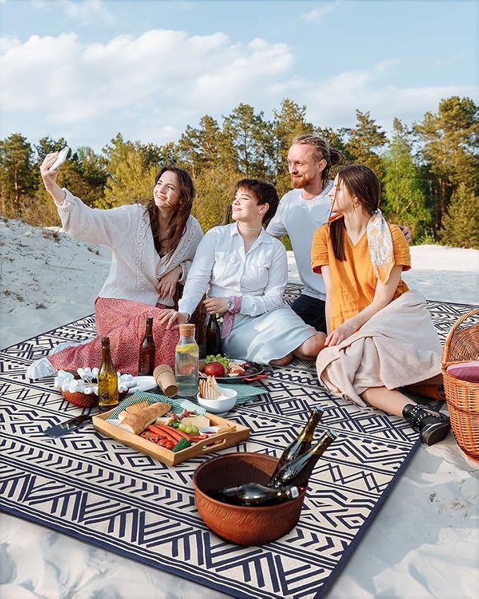 Outdoor Rug Carpet 9X12 ft, Flatweave Textured Outdoor Patio Rug Non Slip - Image 5