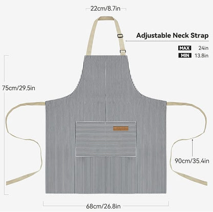 NLUS 2 Pcs Kitchen Cooking Aprons, Poly/Cotton Blend Adjustable Soft Bib Stripe - Image 5