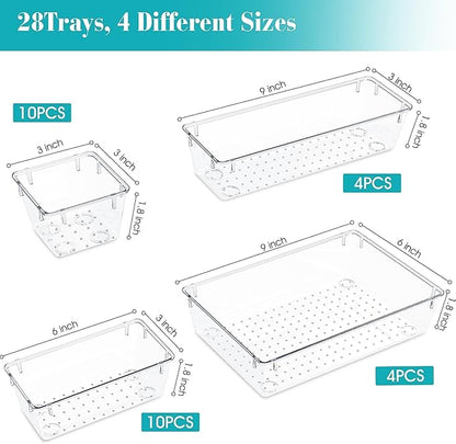 StorMiracle 28 PCS Clear Plastic Drawer Organizers Set, 4 Size Desk Drawer - Image 2