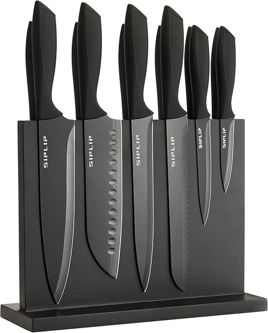 Kitchen knife set with Magnetic knife holder, 15 pieces high carbon stainless by SipLip
