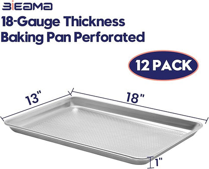BIEAMA 12 Pack Half Size 18" x 13" Aluminum Baking Sheet Pan Perforated - Image 2