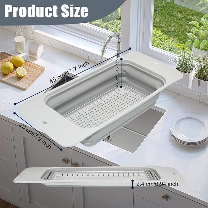 Collapsible Colander Silicone Kitchen Strainer, Over The Sink Strainer Basket - Image 2