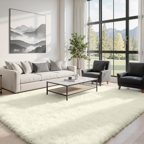 8x10 Area Rugs for Living Room Rug: Soft Fluffy Shag Cream White Rugs for by CarpetAddColortoYourLife