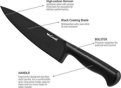 McCook® Premium Black Knife Sets, German Stainless Steel Kitchen Knives Block - Image 3