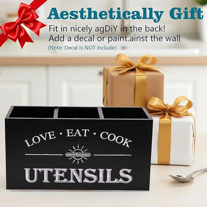 2 PC Wooden Utensil Holder, （With 4-Compartments size*1 + 3-Compartments - Image 6