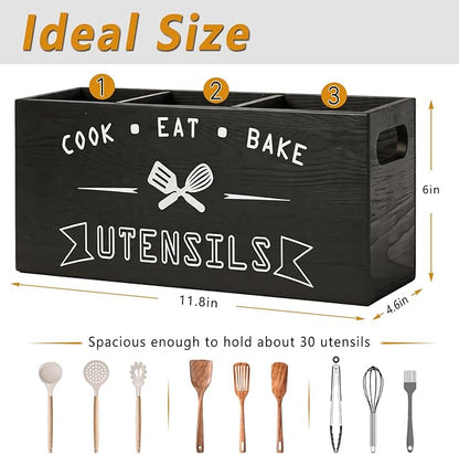 Large and Durable Wooden Kitchen Utensil Holder - Image 6