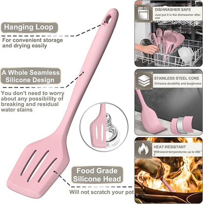 Silicone Cooking Kitchen Utensil Set, AIKKIL 43 Pcs Pink Cooking Utensils Set - Image 3