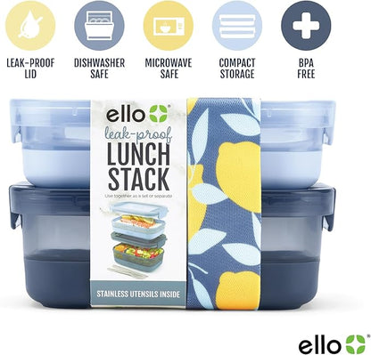 Ello 2-Pack Lunch Stack Plastic Food Storage Container Bento Box - Image 3