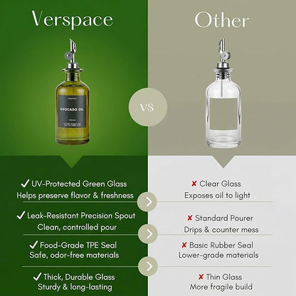 Verspace UV-Protected Green Glass Olive Oil Dispenser Bottles - Image 3