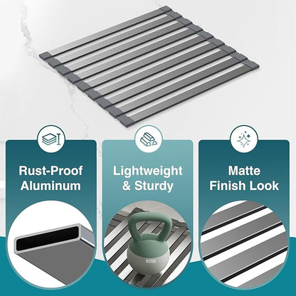 COOL-ANGLE Aluminum Roll Up Dish Drying Rack Over The Sink, 17.7" x 13.4" - Image 7
