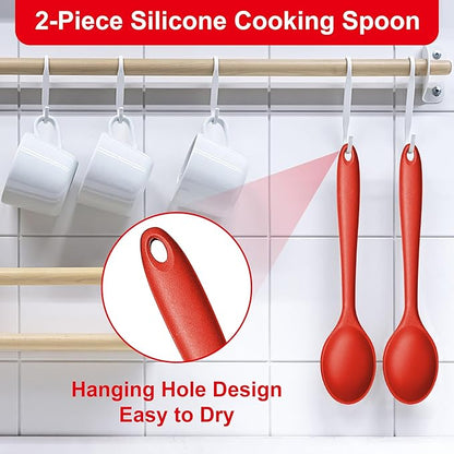E-far Silicone Cooking Spoon Set of 2, Heat Resistant Kitchen Spoons Utensils - Image 5