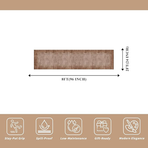 2x8 Washable Hallway Runner Rug – Non-Slip Modern Abstract Neutral Low-Pile - Image 2