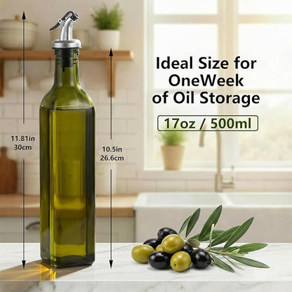 WERTIOO Green Olive Oil Dispenser Bottle, 17oz Glass Oil and Vinegar Dispenser - Image 2