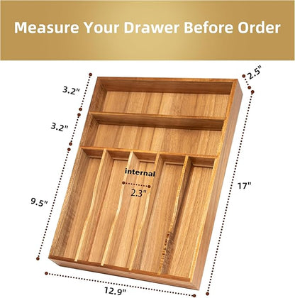 Besilord Silverware Organizer Kitchen Drawer Organizer Utensil Organizer Acacia - Image 2