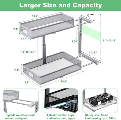 Under Sink Organizer 2 Pack, High Adjustable 2 Tier Under Sink Organizers and - Image 4