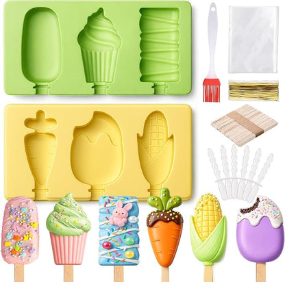 Juome Cake Pop Mold Kit, 2 Pack 6 Cavities Cakesicle Molds Silicone by Juome