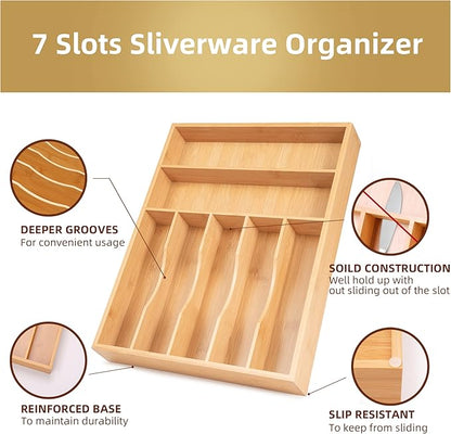 Besilord Silverware Organizer Kitchen Drawer Organizer Utensil Organizer Bamboo - Image 3