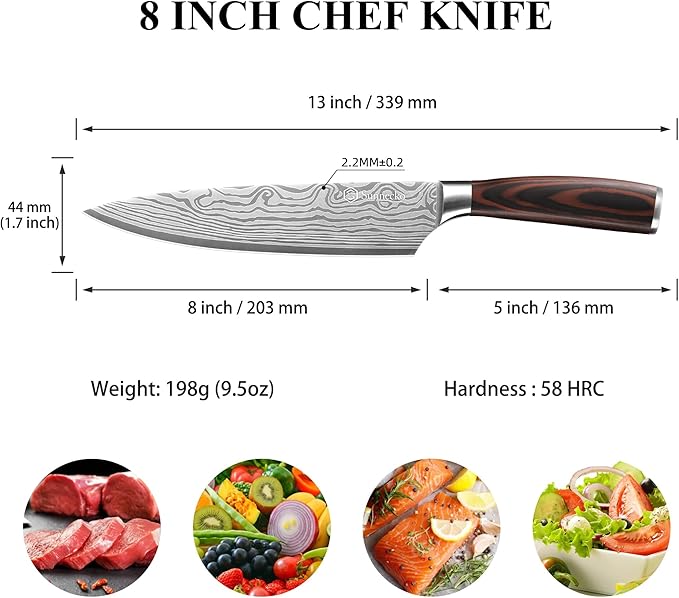 Sunnecko 8 Inch Chef Knife, Professional Japanese Style Kitchen Knife - Image 2